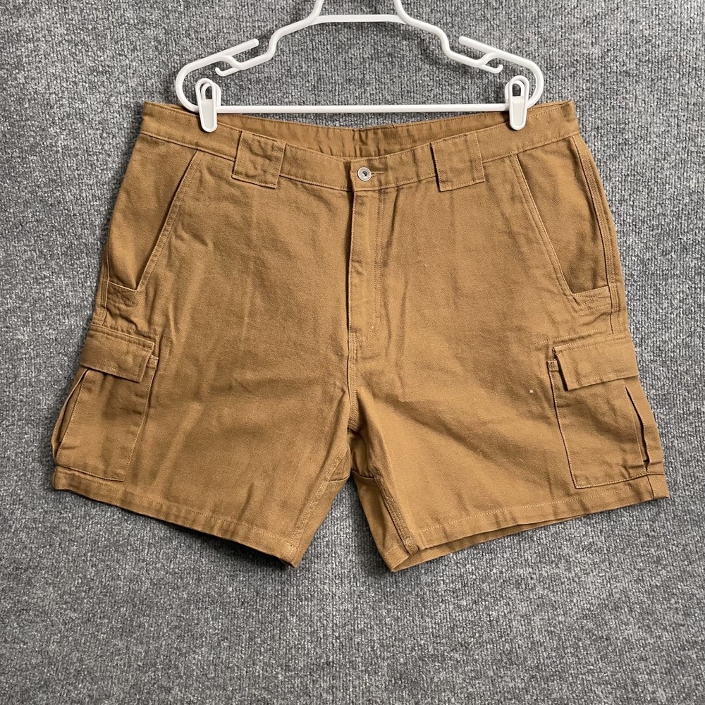 Duluth Trading Co Fire Hose Cargo Shorts Mens 40 Cotton Canvas Tan Heavyweight